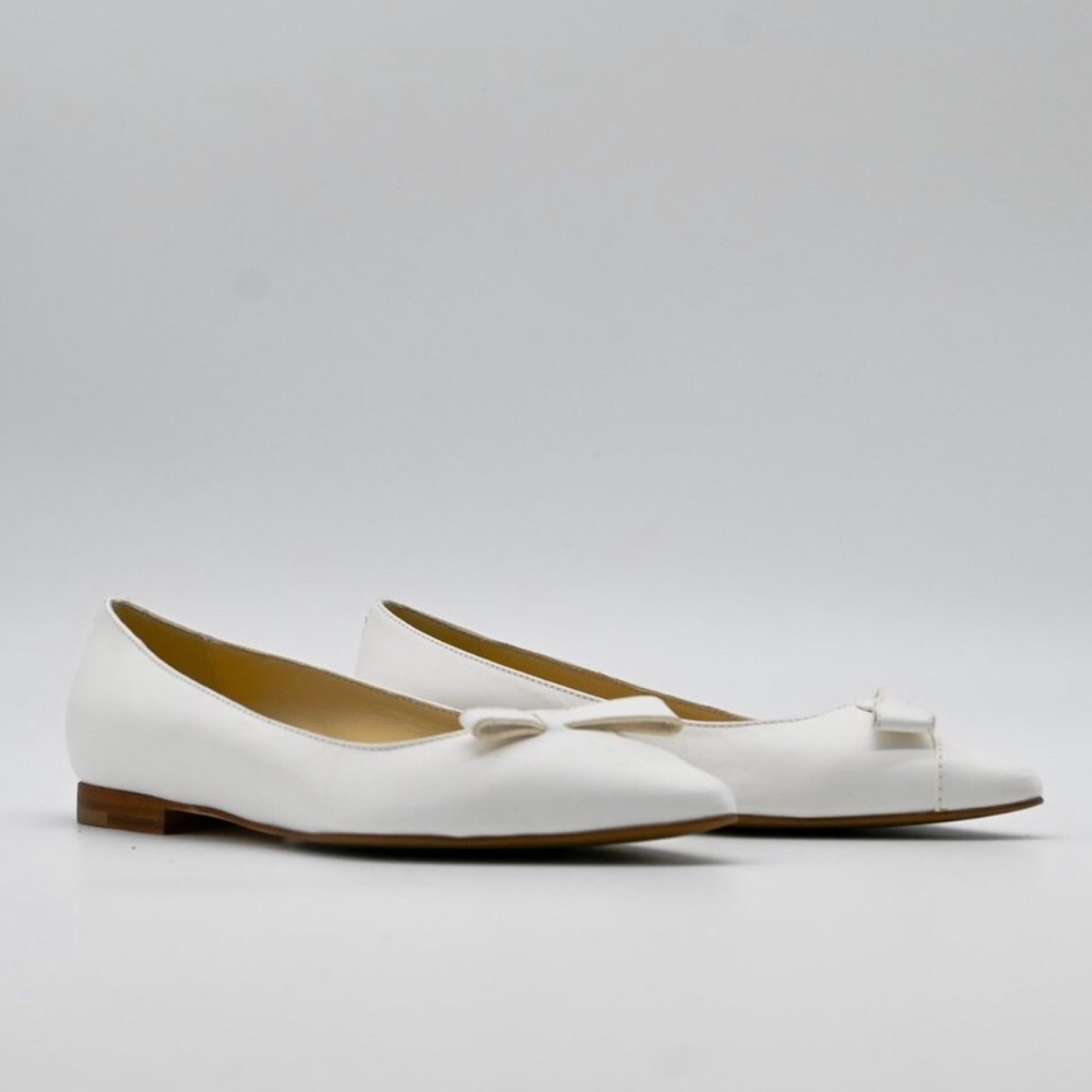 SARAH FLINT Natalie Leather Bow Flats White